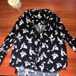 Forever 21 Floral Necktie Blouse